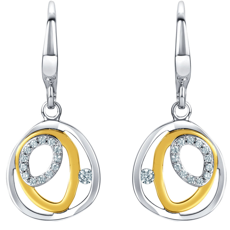 Two-Tone Sterling Silver Floating Halo Drop Earrings for Women