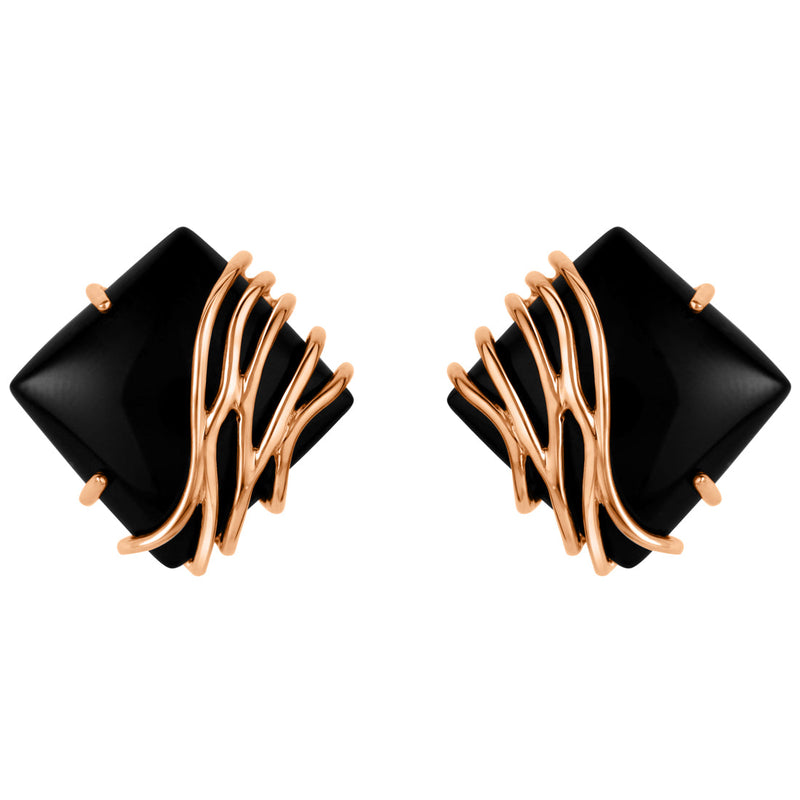 Sterling Silver Black Onyx Waves Earrings for Women