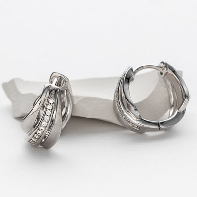 Sterling Silver Windswept Charm Huggie Hoop Earrings for Women