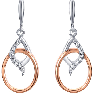 Two-Tone Sterling Silver Regal Marquise Shape Dangle Earrings for Women