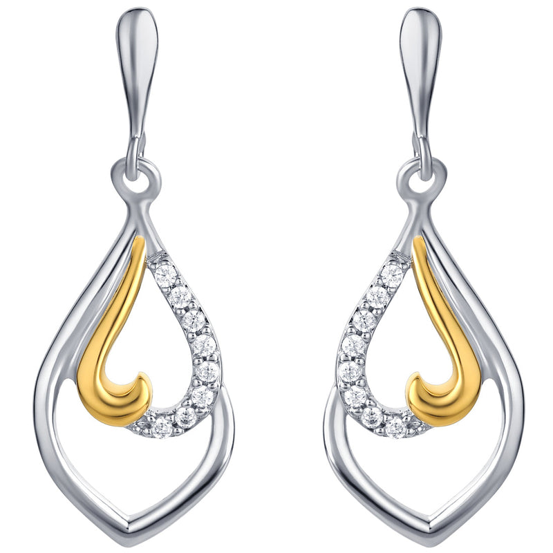 Two-Tone Sterling Silver Twisted Teardrop Dangle Earrings for Women