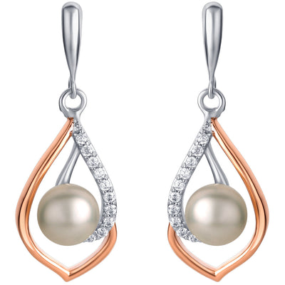 Freshwater Cultured Pearl Teardrop Two-Tone Sterling Silver Dangle Earrings for Women