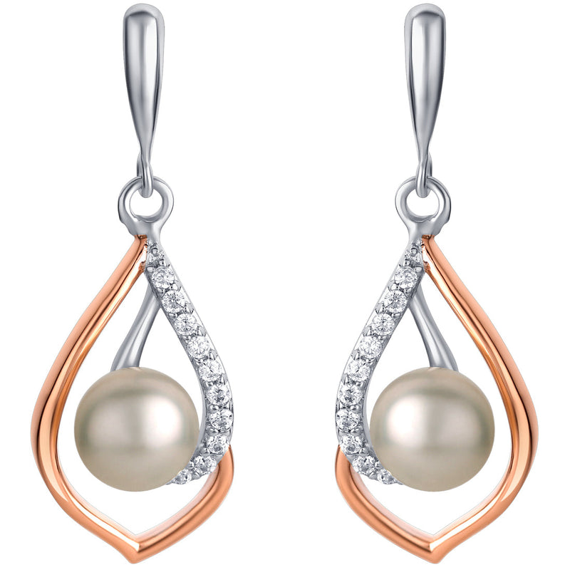 Freshwater Cultured Pearl Teardrop Two-Tone Sterling Silver Dangle Earrings for Women