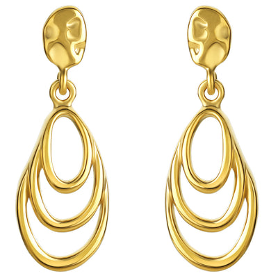 Yellow-Tone Sterling Silver Rippled Teardrop Earrings for Women