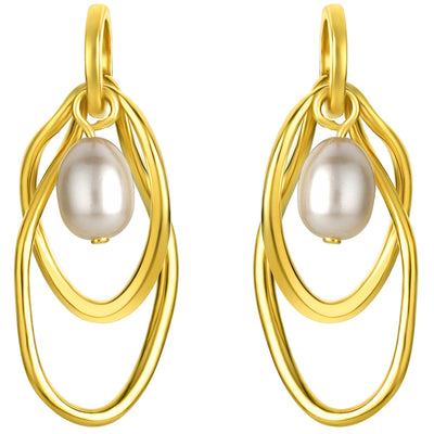 Interlocking Oval Freshwater Cultured Pearl Drop Earrings in Sterling Silver