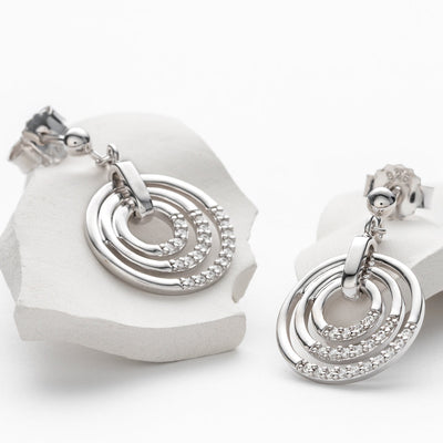 Sterling Silver Three Circle Generation Drop Earrings for Women