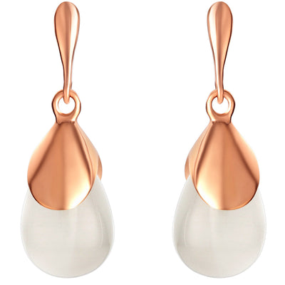 Sterling Silver White Cat's Eye Drop Earrings for Women