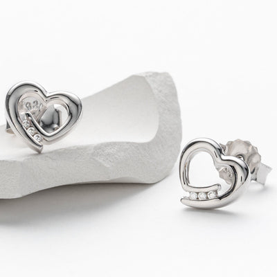 Sterling Silver Tilted Heart Earrings for Women