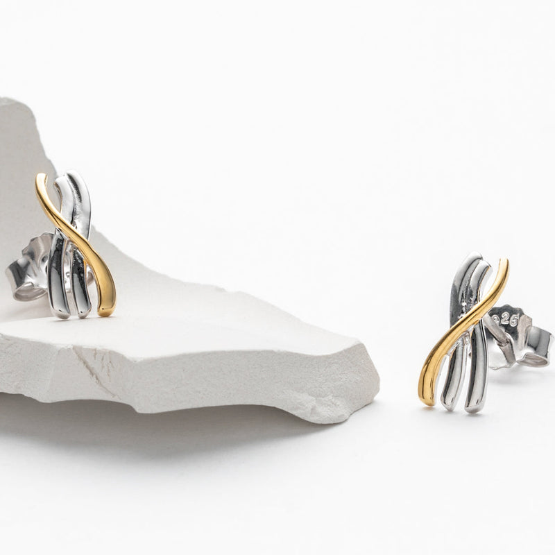 Two-Tone Sterling Silver Sculpted X Earrings for Women