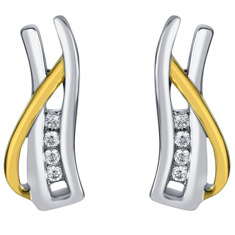 Two-Tone Sterling Silver Ribboned Bar Earrings for Women