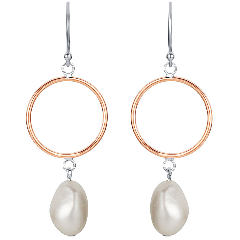 Freshwater Cultured Pearl Ring Drop Earrings for Women in Sterling Silver