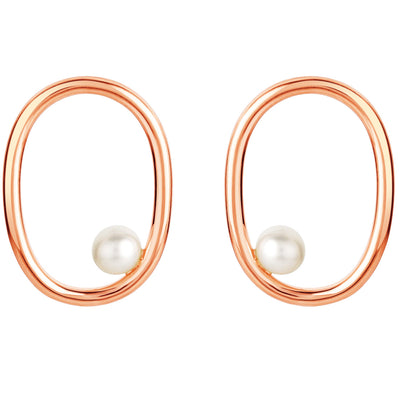 Freshwater Cultured Pearl Gravity Circle Earrings for Women in Sterling Silver