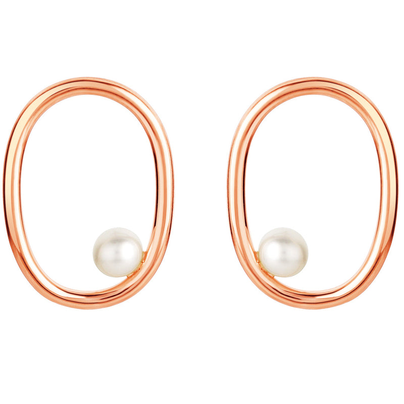 Freshwater Cultured Pearl Gravity Circle Earrings for Women in Sterling Silver