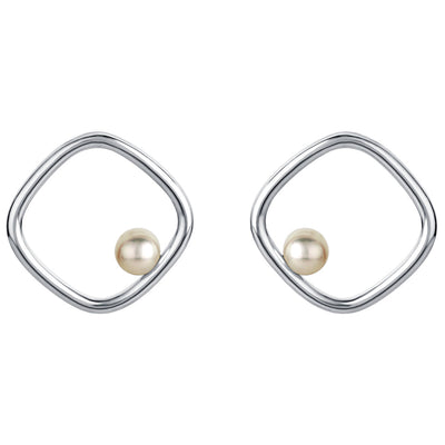 Freshwater Cultured Pearl Gravity Square Earrings for Women in Sterling Silver