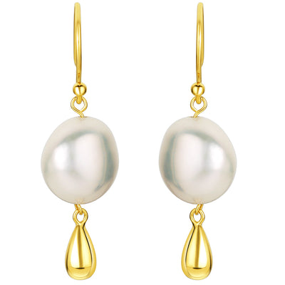 Freshwater Cultured Pearl Dangle Charm Drop Earrings for Women in Yellow-Tone Sterling Silver