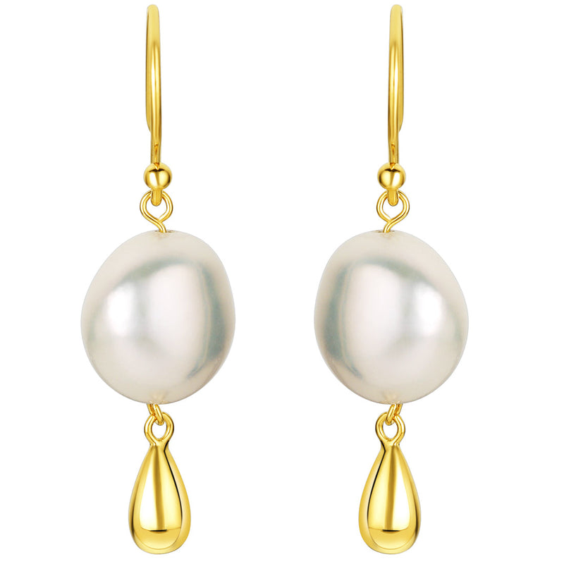 Freshwater Cultured Pearl Dangle Charm Drop Earrings for Women in Yellow-Tone Sterling Silver