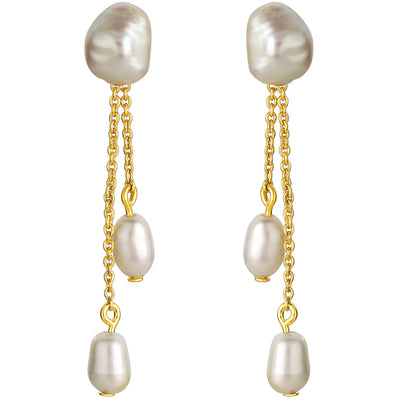 Freshwater Cultured Pearl Tassel Drop Earrings for Women in Yellow-Tone Sterling Silver