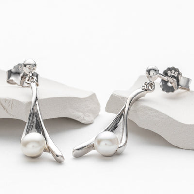 Freshwater Cultured Pearl Infinity Earrings in Sterling Silver