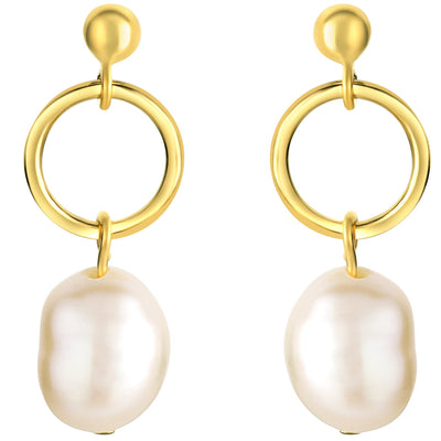 Freshwater Cultured Baroque Pearl Dangle Earrings for Women in Yellow-Tone Sterling Silver