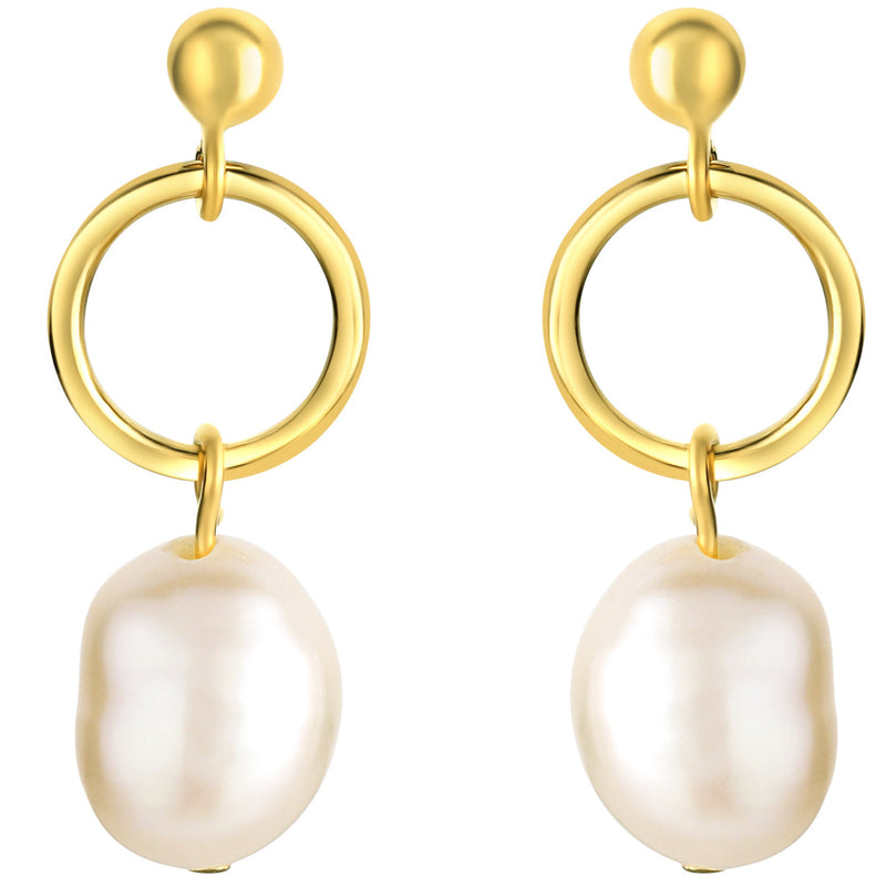 Freshwater Cultured Baroque Pearl Dangle Earrings for Women in Yellow-Tone Sterling Silver