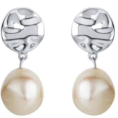 Freshwater Cultured Pearl Dainty Disc Charm Drop Earrings for Women in Sterling Silver