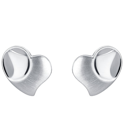 Sterling Silver Tilted Dainty Heart Earrings for Women