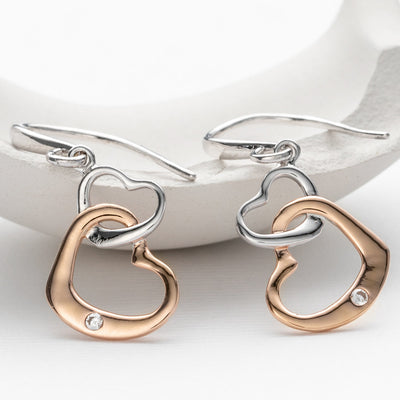 Sterling Silver Interlocking Hearts Drop Earrings for Women