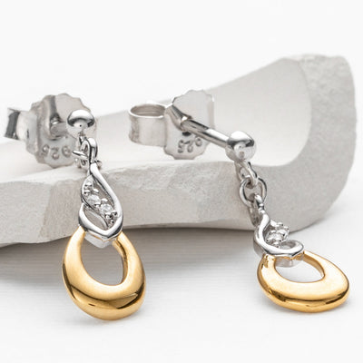 Two-Tone Sterling Silver Double Teardrop Earrings for Women