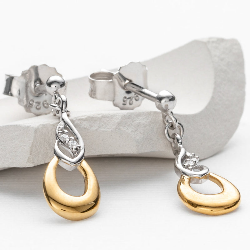 Two-Tone Sterling Silver Double Teardrop Earrings for Women