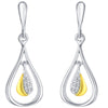 Two-Tone Sterling Silver Open Fan Drop Earrings for Women