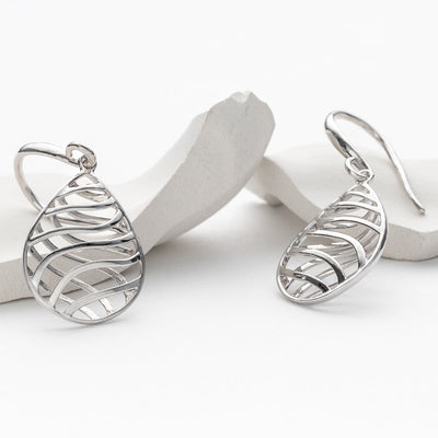 Sterling Silver Open Lattice Teardrop Earrings for Women