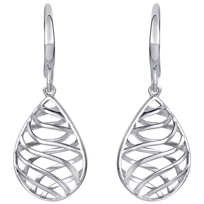 Sterling Silver Open Lattice Teardrop Earrings for Women