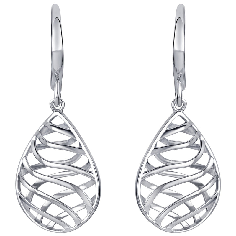 Sterling Silver Open Lattice Teardrop Earrings for Women