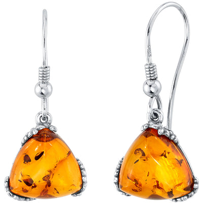 Baltic Amber Trillion Shape Fishhook Earrings in Sterling Silver