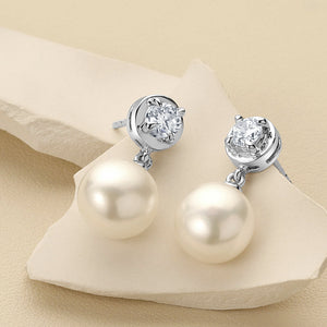 8mm Freshwater Cultured Pearl & Cubic Zirconia Dangle Earrings in Sterling Silver