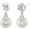 8mm Freshwater Cultured Pearl & Cubic Zirconia Dangle Earrings in Sterling Silver