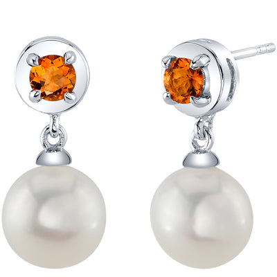 8mm Freshwater Cultured Pearl & Citrine Dangle Earrings in Sterling Silver