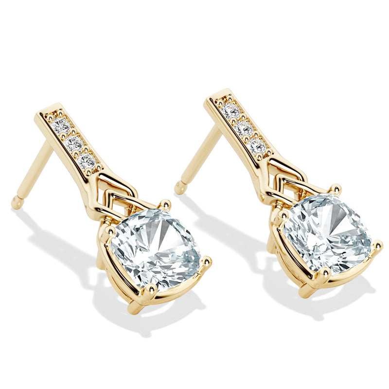 1.50 Carats Cushion Cut Aquamarine and Lab Grown Diamond Link Cathedral Drop Earrings in 14K Yellow Gold Plated Sterling Silver