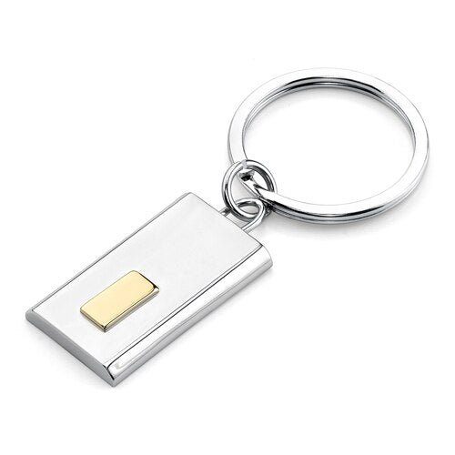 Steel Rectangular High Polished Finish Key Ring with Gold SK1008