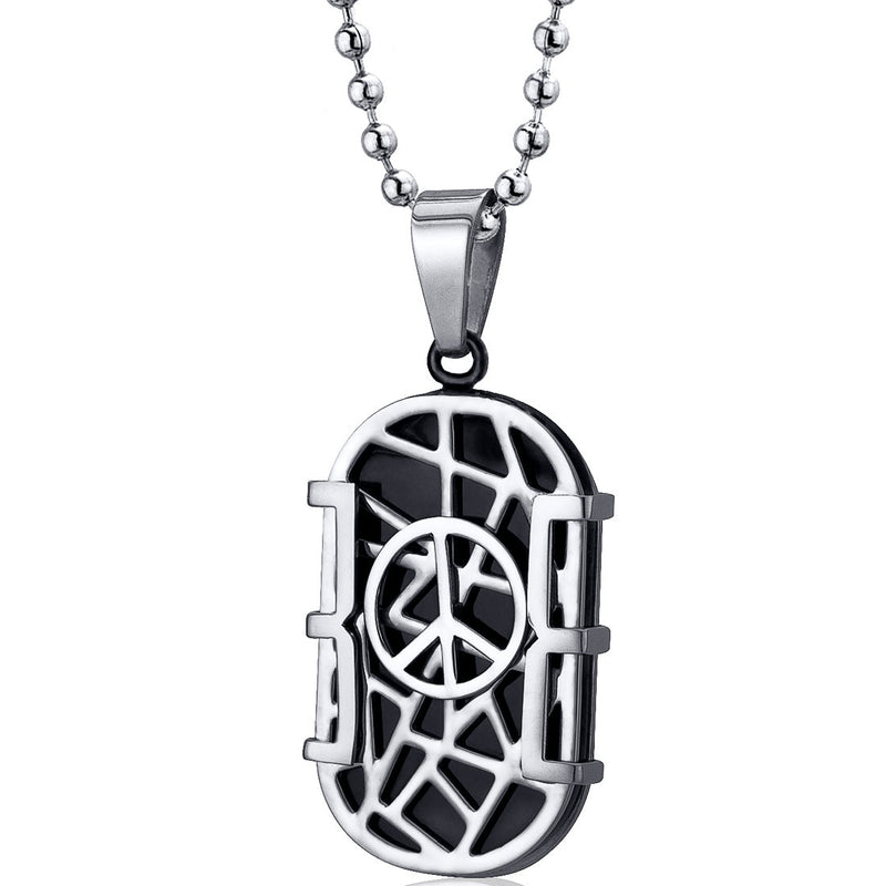 Modern Art Crisscross Stainless Steel Peace Sign Dog Tag Pendant