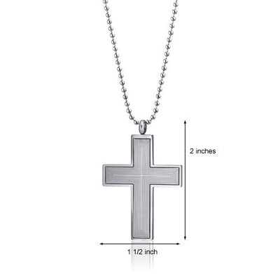 Engraved Line Pattern Stainless Steel Unisex Cross Pendant Necklace