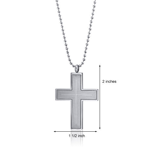 Engraved Line Pattern Stainless Steel Unisex Cross Pendant Necklace