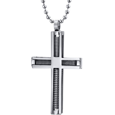 Industrial Motif Stainless Steel Modern Cross Pendant