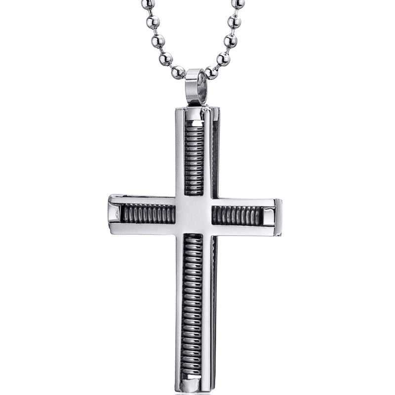 Industrial Motif Stainless Steel Modern Cross Pendant