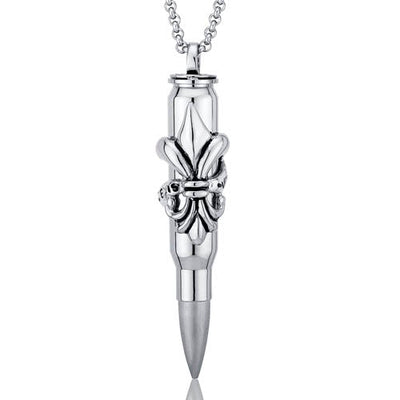 Fleur-de-Lis Design Stainless Steel Bullet Necklace