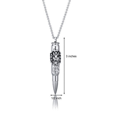 Lion Head Design Stainless Steel Bullet Necklace