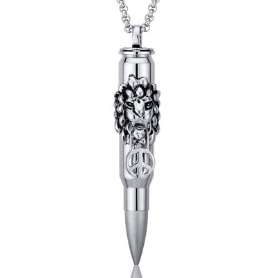 Lion Head Design Stainless Steel Bullet Necklace