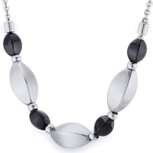 Black Tone and Brushed Finish Bead Stainless Steel Necklace SN10222