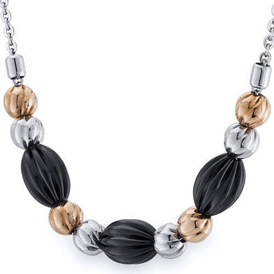 Black Gold Tone Corrugated Bead Stainless Steel Necklace SN10226