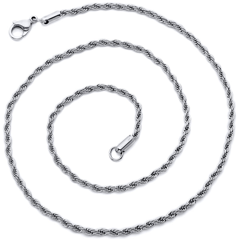 16inch 2mm Diamond Cut Stainless Steel Rope Chain Necklace